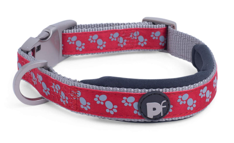 Petface Signature Padded Dog Collar, Medium, Red With Grey Paws - PawsPlanet Australia