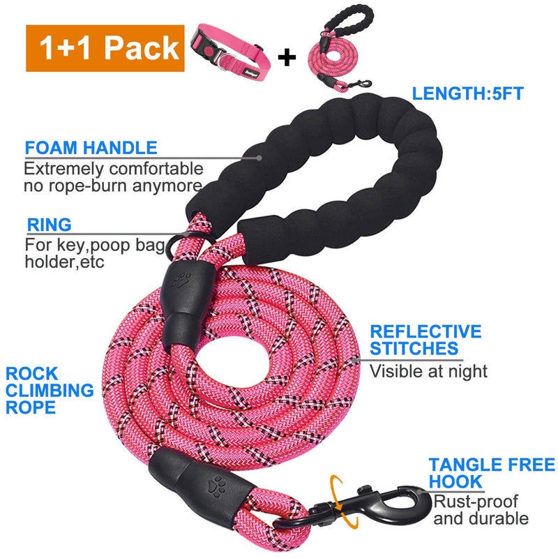 [Australia] - beebiepet 2 Packs Classic Dog Collar with Quick Release Buckle Adjustable Dog Collars for Small Medium Large Dogs collar+leash S neck 10"-16" Pink 