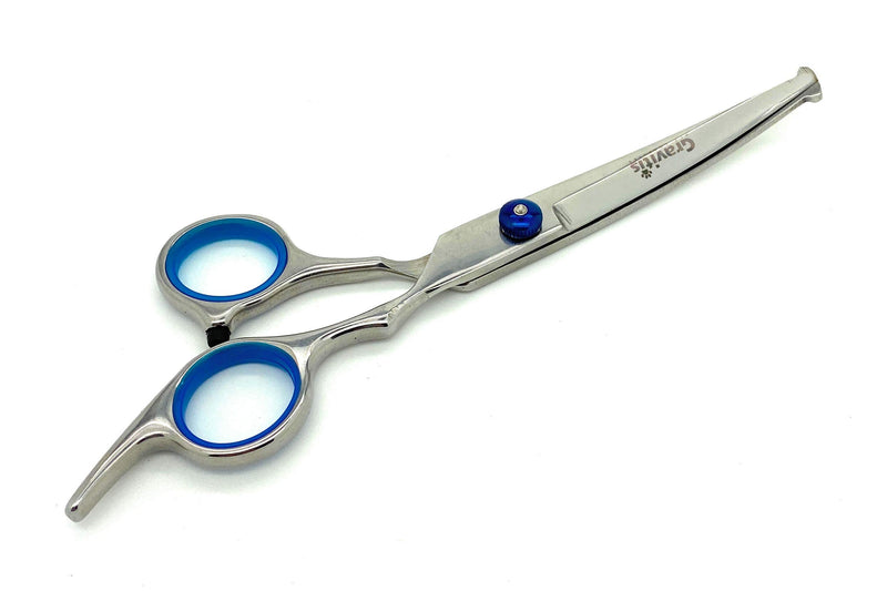 Gravitis Pet Supplies Professional Dog Grooming Scissors Duo Set with Case - 2 Pack Up-Curved Dog Trimming Scissors with rounded safety tip and Thinning Shears/Blending Scissors (Blue) - PawsPlanet Australia