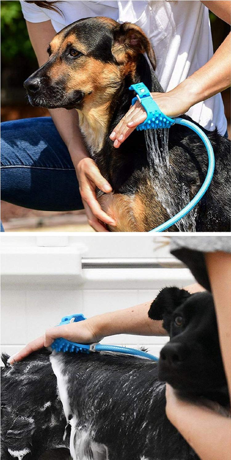 [Australia] - HORHORUP Pet Shower Cleaning Supplies 3 in 1 Puppy Dog Bathing Tool with 2 Hose Faucet Adapter, Adjustable Bath Glove, Cleaning Massage & Remove Hair Pets Shower Sprayer Bath Brush for Indoor &Outdoor 