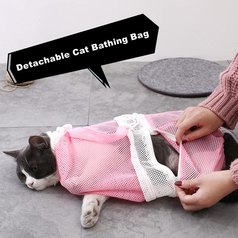 ADOTRY 4 Pieces Cat Bathing Bag Set,Adjustable Breathable Net Bag,Multifunctional Anti-Bite and Anti-Scratch Restraint wash cat Bag with Nail Clippers,Nail Files and Flea Comb - PawsPlanet Australia