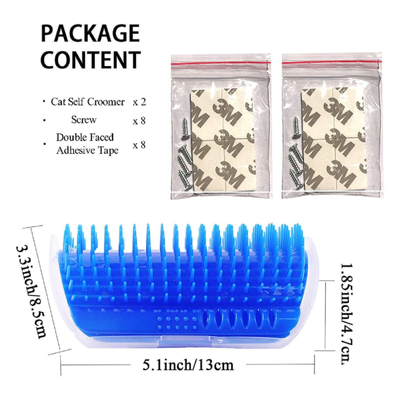 Kingtree Cat Self Groomer, 2 Pack Wall Corner Groomers Soft Grooming Brush Massage Combs for Short Long Fur Cats, Softer Massager Toy for Cat Puppy - Blue - PawsPlanet Australia