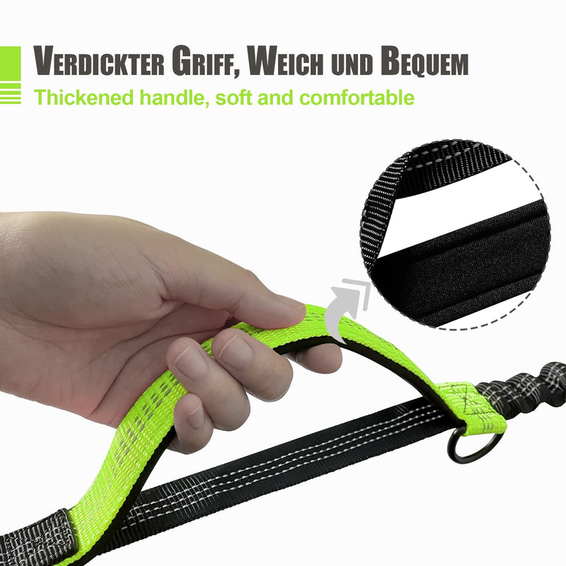Snocyo jogging leash for dogs, jogging dog leash for medium and large dogs, elastic and reflective dog leash, retractable leash with double handle and waist belt for one dog, black and green - PawsPlanet Australia