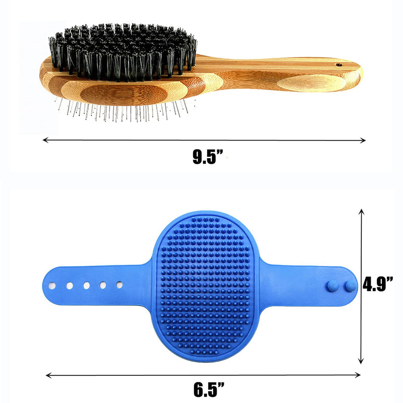 TTEIOPI 3 Pieces Dog Brush and Cat Brush, Large Bamboo Double Sided Oval Pin Brush & Bristle Grooming Brush for Pets with Long or Short Hair Removes Tangles, Dust and Dirt. - PawsPlanet Australia