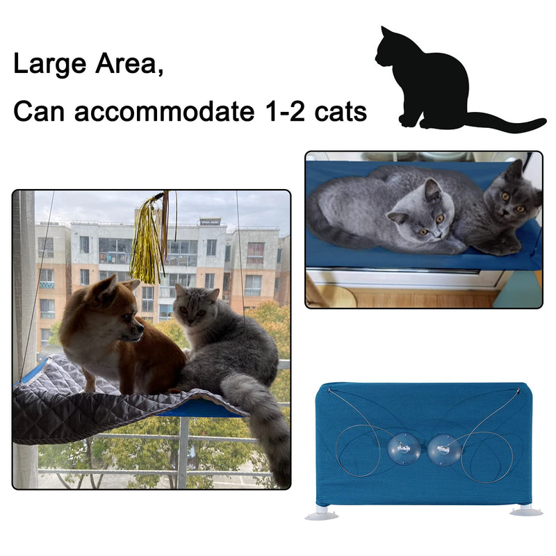VOOPET Cat Window Perch Space Saving Cat Hammock - Safe Stable and Comfortable Indoor Cats Sunny Bed, Kitty Resting Seat Window Mounted for Large Cats Premium Set Denim Blue - PawsPlanet Australia