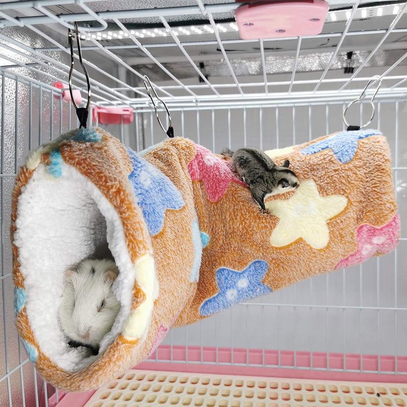 LEFTSTARER Guinea Pig Accessories Sugar Glider Cage Accessories Hamster Rat Toys Ferret Hammock Hanging Tunnel for Small Animals （Brown-Star） Brown - PawsPlanet Australia