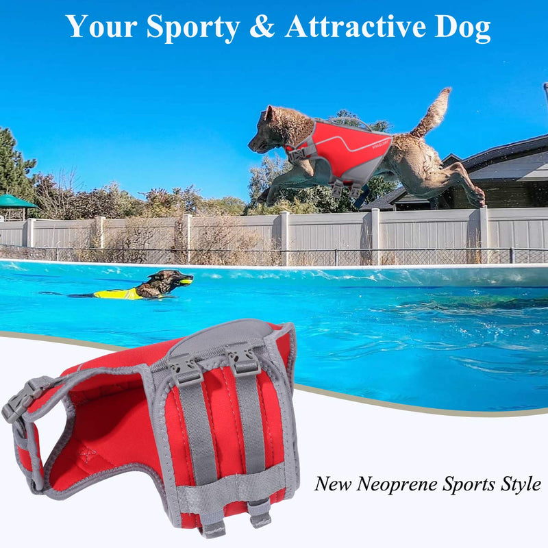 Vivaglory New Neoprene Sports Style Dog Life Jackets, Snug & Safer Dog Life Vest with Superior Buoyancy & Rescue Handle X-Small Red - PawsPlanet Australia