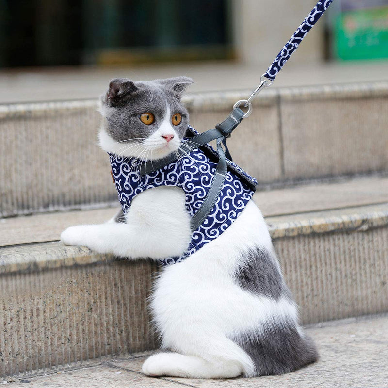 [Australia] - CJIBMWI Cat Harness and Leash for Walking, Escape Proof Soft Adjustable Vest Harnesses for Cats, Breathable Pet Safety Jacket with Padded Handle Leash XS Blue 