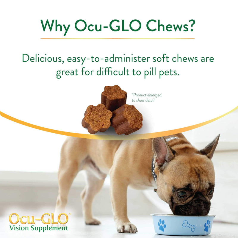 Ocu-GLO Cat & Dog Senior Supplement for Eye Support - Soft Chews Vision Vitamins Supplements for Large and Small Pets Care with Lutein, Omega-3 Fatty Acids, Grape Seed Extract & Antioxidants 15 Count (Pack of 1) - PawsPlanet Australia