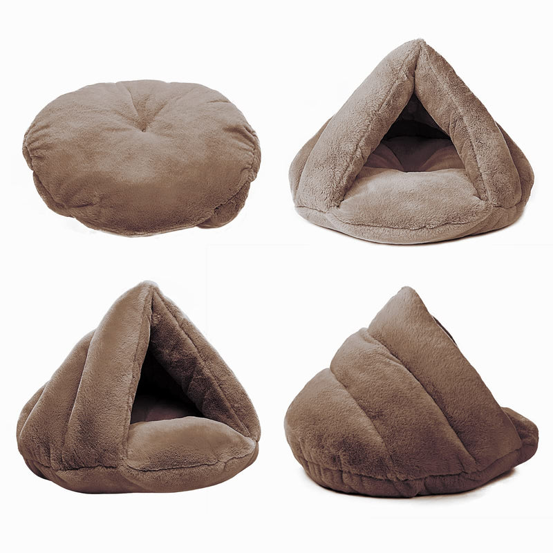 MeiLiMiYu Cozy Plush Cat Cave Tent Bed Self Warming Pet Bed Washable Portable Sleeping Bag for Indoors Cats and Puppy (Brown) - PawsPlanet Australia