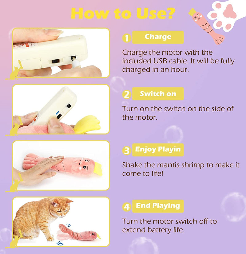 Lewondr Interactive Cat Toy, Movable Plush Shrimp, Electronic Cat Toy with Catnip, Cat Activity, USB Rechargeable Washable Toy for Kitten Training, Pink - PawsPlanet Australia