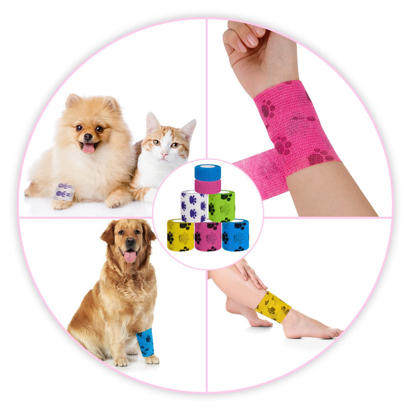 AKlamater 7 Rolls Pet Vet Wrap Self Adhesive Bandage Cohesive Bandages Non-woven Pet Elastic Bandages Wrap Tape for Wrist, Ankle Sprains & Swelling, 5cm x 4.5m - PawsPlanet Australia