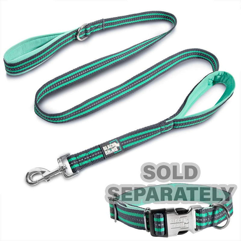 Black Rhino Dog Leash - Heavy Duty - Medium & Large Dogs | 5ft Long Leashes | Two Traffic Padded Comfort Handles for Safety Control Training - Double Handle Reflective Lead 5 Ft Aqua/Gr - PawsPlanet Australia