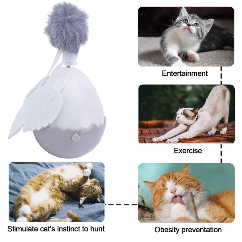 HAPPY HACHI Cat Feather Toys, Interactive Smart Cat Tumbler Toys Auto-Rotating Funny Chaser Ball with Feather Replacement, Self-Playing Puzzle Toy for Cats Exercise and Relieve Anxiety White - PawsPlanet Australia