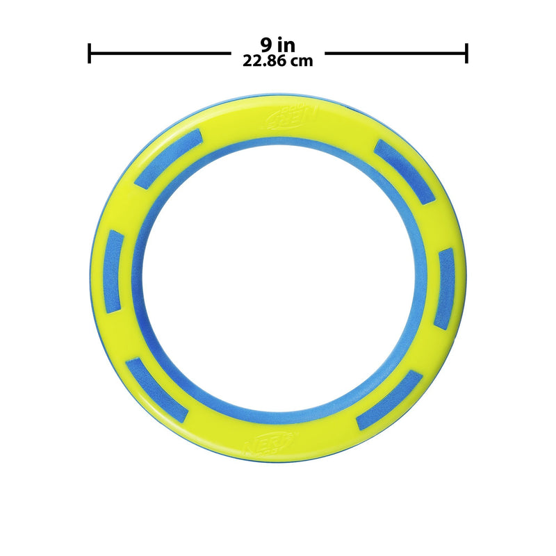 [Australia] - Nerf Dog Rubber & Foam Ring Dog Toy, Frisbee, Lightweight, Durable and Water Resistant, 9 Inch Diameter, for Medium/Large Breeds, Single Unit, Blue/Green 