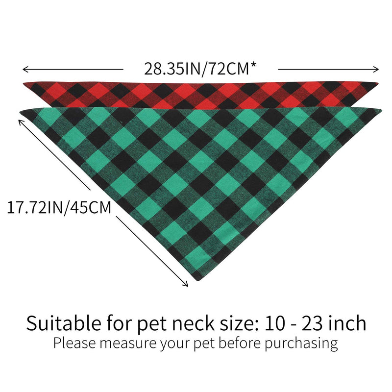 Slopehill Dog Bandana Large, 2pcs Buffalo Plaid Double Cotton Triangle Kerchief Scarf Drool Bibs for Puppy Large Dogs Cats Pets, Red and Green - PawsPlanet Australia