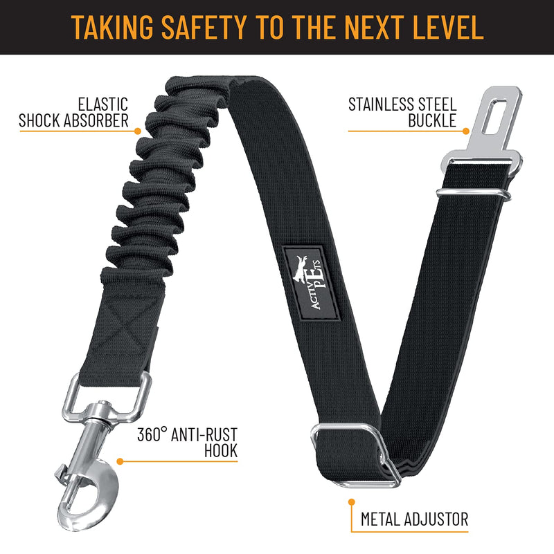 Active Pets Dog Seatbelt, Adjustable Safety Dog Seat Car Harness, Dog Seat Belt for Pets - Durable Dog Seatbelts for Cars - Dog Car Seat Belt for Dogs, Dog seat Belts for Large Dogs, Medium, & Small 1 Pack Black - PawsPlanet Australia