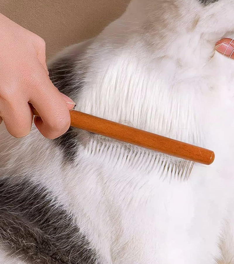 Octonyluck wooden cat comb, cat brush for long hair, short hair, stainless steel dog comb, flea comb for cats, suitable for all lengths, effectively removes tangles, mats and loose hair - PawsPlanet Australia