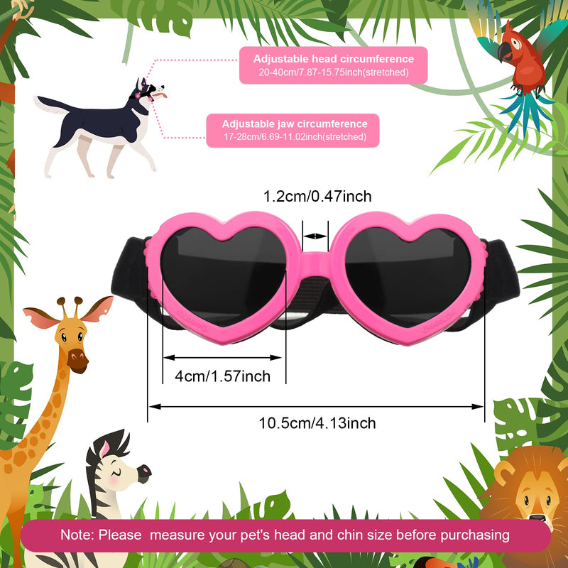 Heart Shape Dog Sunglasses 3 Pairs Doggy UV Protection Goggles Puppy Sunglasses Dog Goggles Small Breed Doggie Windproof Glasses with Adjustable Strap for Sun Medium Breed Pets (White, Pink, Black) - PawsPlanet Australia