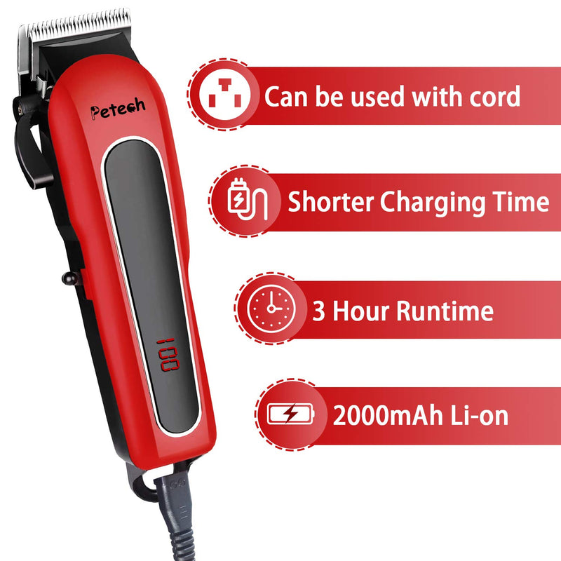 Petech Dog Grooming Clippers Rechargeable, Cat Shaver Cordless Trimmer, Quiet Low Noise Professional Pet Grooming Kit for Thick and Heavy Coat, Red, 1 set - PawsPlanet Australia