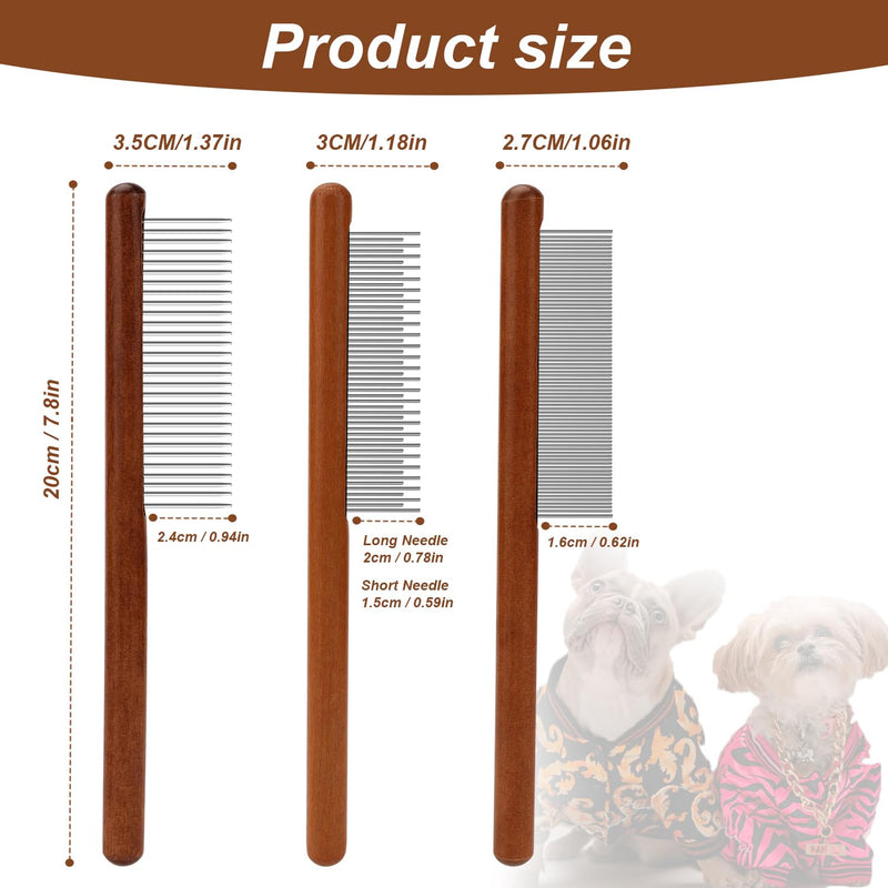 Pack of 3 Grooming Combs for Dogs, Cat Combs Made of Solid Wood with Rounded Tooth Tip Hair Comb Pet Metal Flea and Tick Comb for Cats Dogs Rabbits Tangled Hair (3 Sizes) - PawsPlanet Australia