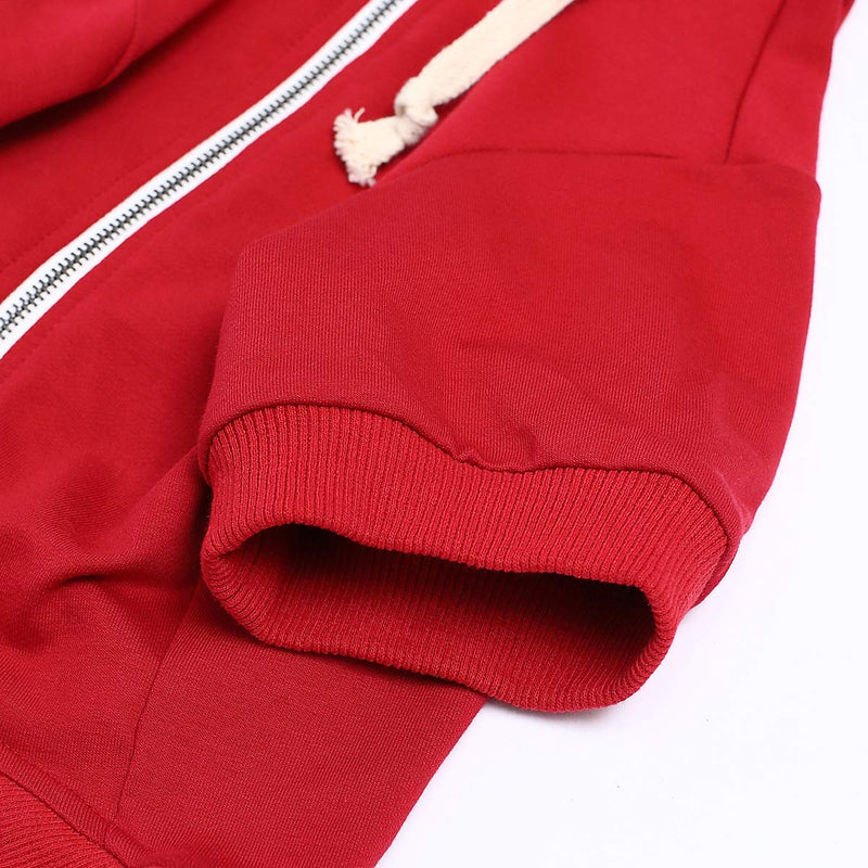 Pethiy Zip Up Red Dog Hoodie with Hook & Loop Pockets and Adjustable Drawstring Hood - Available in Extra Small to Extra Large - Comfortable & Versatile Dog Hoodies -Red -XS XS - PawsPlanet Australia