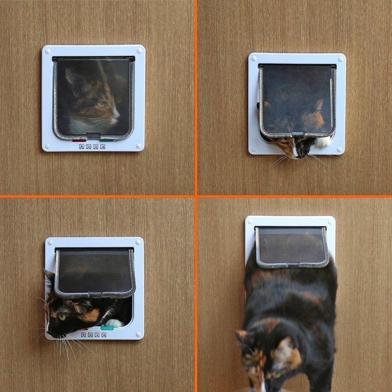 Cat Flap, Pet Door, 4-Way Lockable, Fast installation Flaps for Pet Cats L (9.21" x 9.84", White) - PawsPlanet Australia