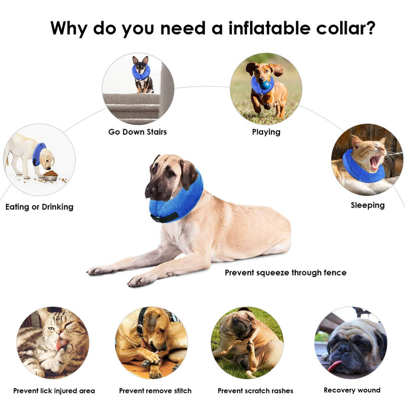 Protective Inflatable Collar for Dogs and Cats, Soft Pet Recovery E-Collar with Adjustable Buckle, Great for Recovery from Surgery or Wounds and Does Not Block Vision (S, Blue) S - PawsPlanet Australia