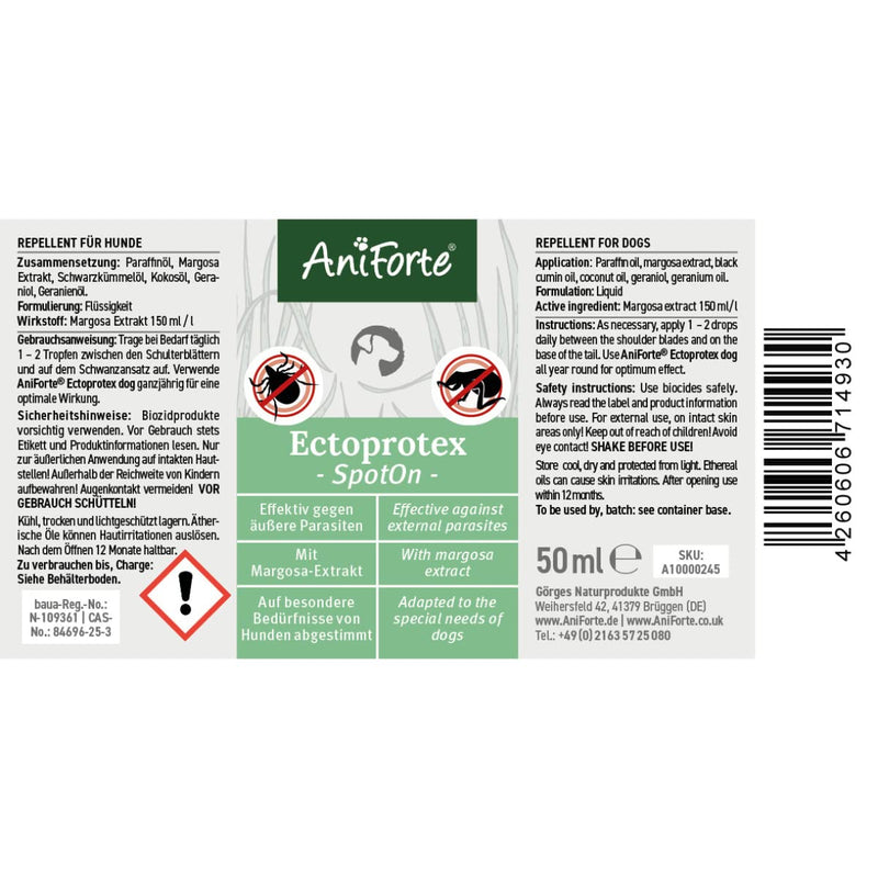 AniForte Ectoprotex dog Margosa extract spot on for dogs 50ml - repellent for dogs, exquisite blend of essential oils & margosa extract - PawsPlanet Australia