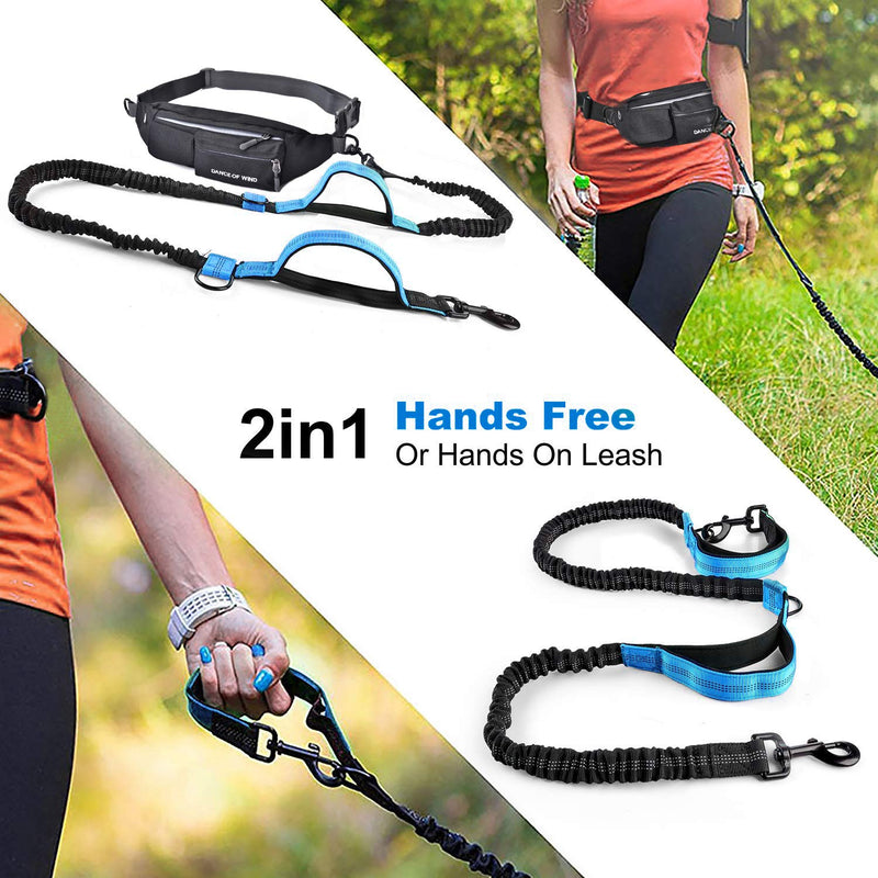 SZELAM Hand Free Dog Lead, Dog Running Leash with Waterproof Waist Belt Bag, Reflective Shock Absorbing Bungee with 2 Handles for Dog Walking Training (1 Extra Whistle Clicker) blue - PawsPlanet Australia