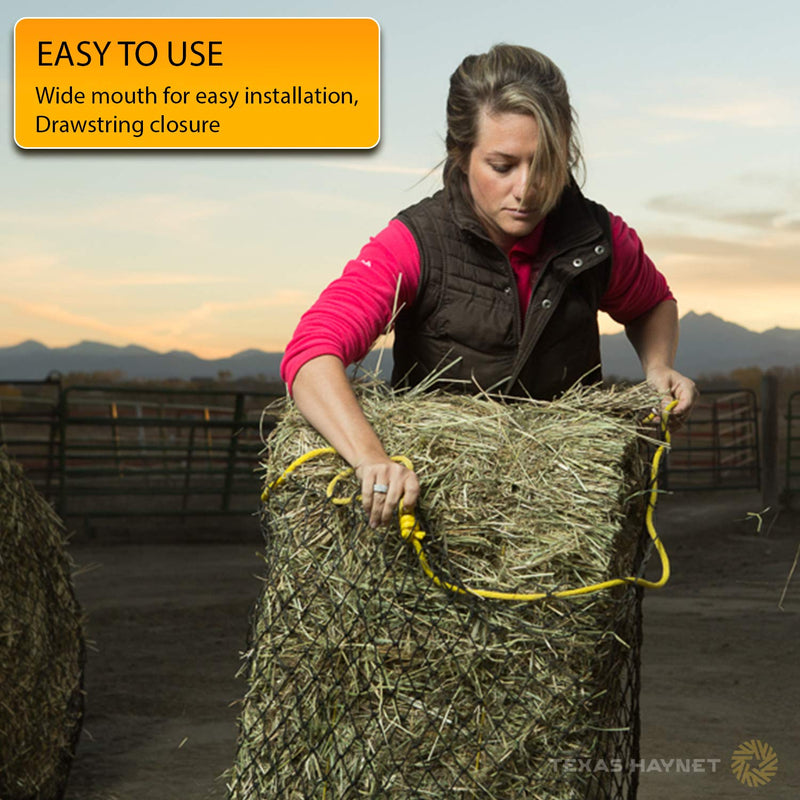 [Australia] - Texas Haynet Square Net Hay Holder for Horses - Durable Nylon Square Bale Hay Net Slow Feed - American-Made Hay Rope Net That Fits Bales 36x18x18” 1.5” Holes 