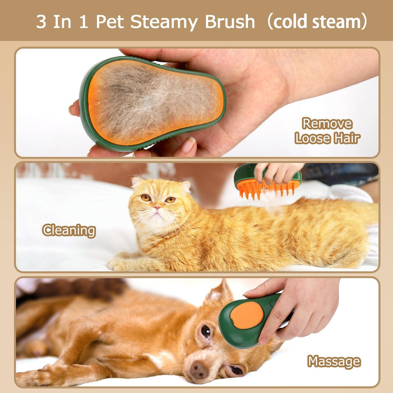 BUSOHA Cat Steam Brush, New Cute Steamy Cat Brush - 3 In 1 Cat Steamy Brush with Cold Steam, Pet Steam Brush for Cats Dogs Rabbit (Green) Green - PawsPlanet Australia