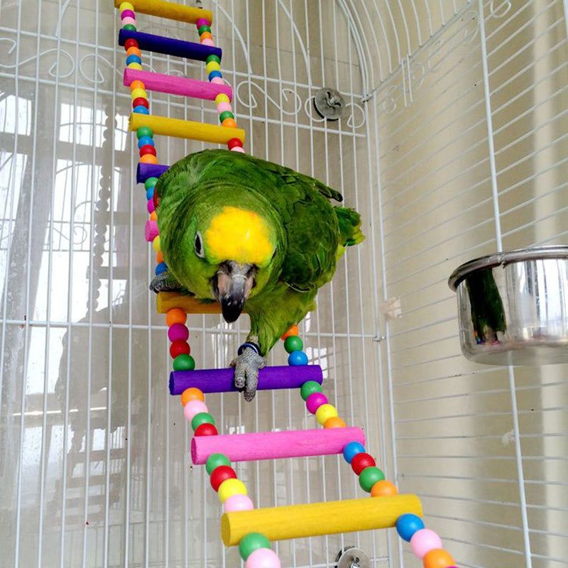 Cooyes Bird Ladder Bridge, 21 Inch Parrot Toys Rainbow Swing Bridge Hammock Natural Raw Wood, Macaws Parakeets Lovebirds Chameleon Hamster for Training 8 ladders - PawsPlanet Australia