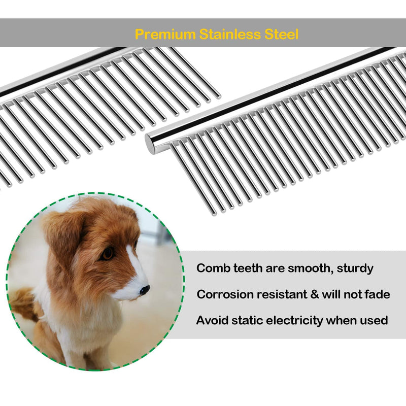 Elfirly Dog Combs for Removing Tangles and Knots - Cat Comb with Stainless Steel Teeth, Pet Grooming Brush Tool for Long and Short Hair (3 Pack - 7.4 IN) - PawsPlanet Australia