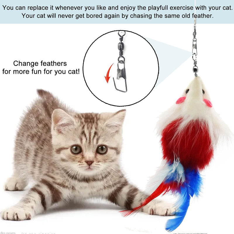 onebarleycorn - Cat Feather Toy, Cat Toy Wand, Retractable Interactive Cat Teaser Wand Toy Se (1 Wands & 8 Refills Feathers) - PawsPlanet Australia
