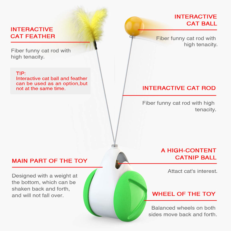 [Australia] - LaoNa Cat Toy Chaser Interactive Cat Toy Indoor Feather Toy for Kitten Moving Balanced Exerciser Cat Chasing Toy with Catnip Ball Cat Swing Toy Wheel Green 