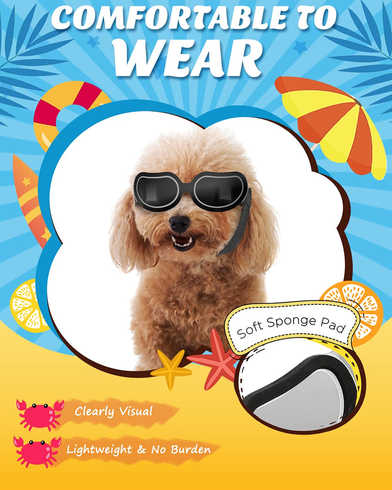 Lewondr Small Dog Sunglasses Reflective Lens Goggles UV Protection Eye Wear Protection with Adjustable Strap Waterproof Windproof Pet Sunglasses for Dogs Anti-Fog Dog Glasses Black - PawsPlanet Australia