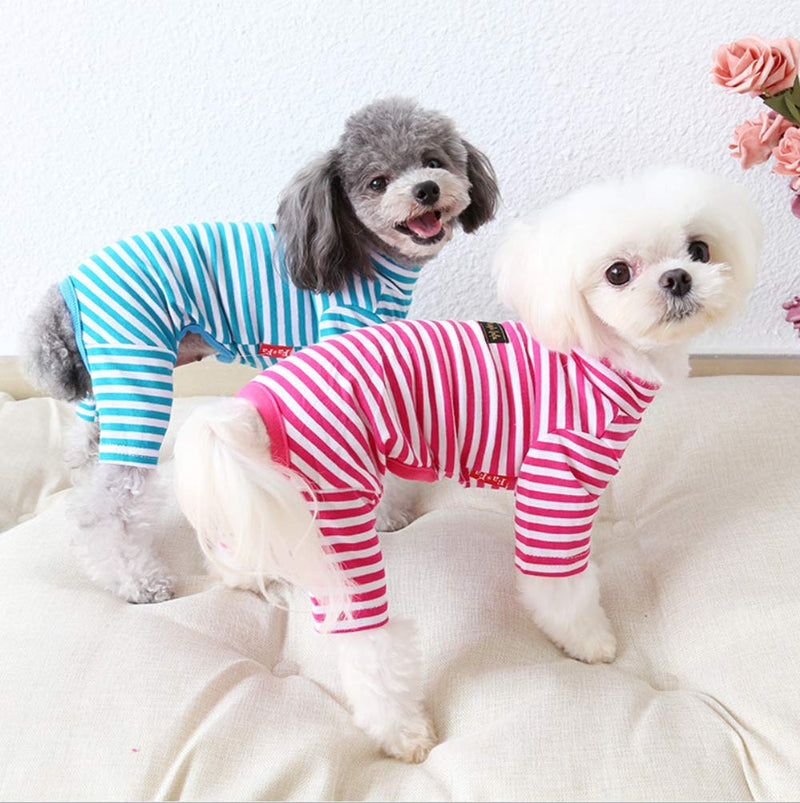 [Australia] - Hdwk&Hped Soft Cotton Dog Pajamas for All Seasons, Striped Pet Bottoming Jumpsuit for Small Dog Cat Puppy #2 Striped style - pink 
