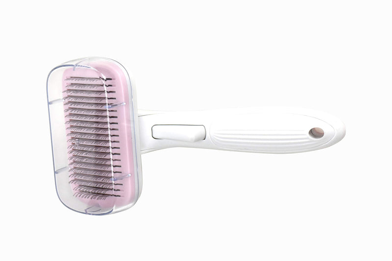 [Australia] - Fit4Less Dog and cat Brush with auto Clean Function, Good for Your pet Grooming Brush, Safer&Easier to Clean. Pink 