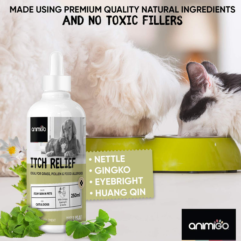 Animigo Itch Relief Care Liquid For Dogs And Cats - 250ml - Itchy Skin Care & Hot Spot Treatment For Dogs & Cats - Natural Calm Pet Itch Relief Supplement - Suitable For All Sizes & Breeds - PawsPlanet Australia