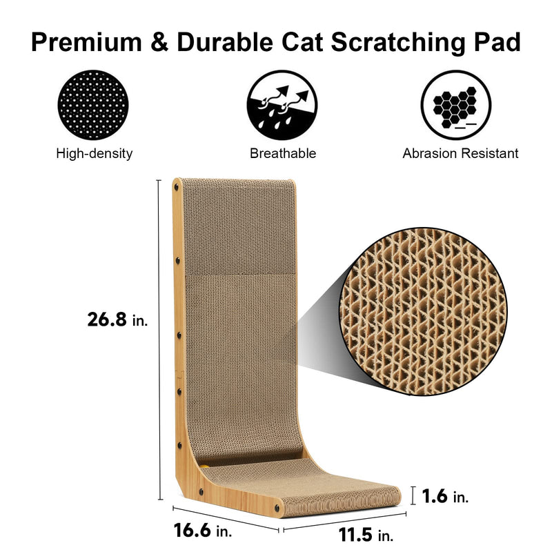FUKUMARU cat scratching board, 68 cm high L-shaped scratching board for cats, durable cat scratching board with ball toy, cat scratching furniture made of high-quality cardboard for walls and corners, large format - PawsPlanet Australia