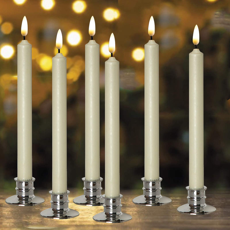 Set of 6 Flameless Windows Candles- Ivory Wax .with 6 Sliver Candlesticks .10 Inch, Flickering Battery Operated LED Candle Window Lights, Window Candles with Remote Control- Romance Dinner Candle Silver Candleholder - PawsPlanet Australia