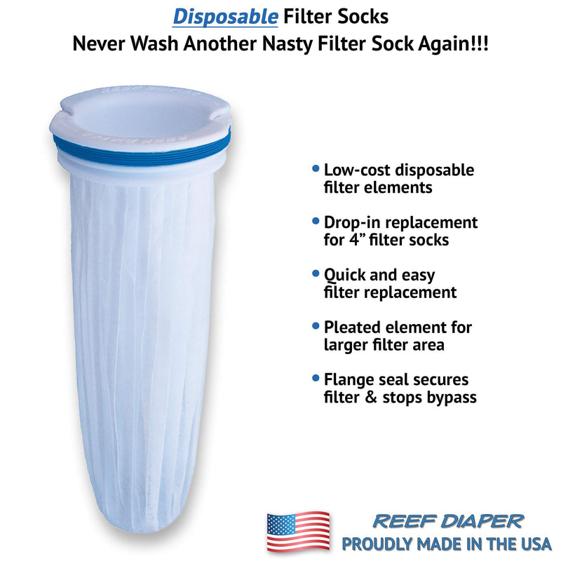 Reef Diaper Disposable Filter Socks, Replaces Standard 4" Felt Socks, Freshwater and Saltwater Compatible, Starter Kit Includes 2ea Flange Assemblies & 10ea Filter Elements - PawsPlanet Australia