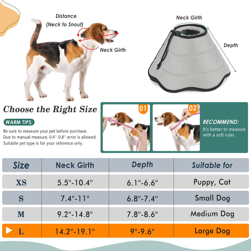 VavoPaw Neck Brace Dog Leak Protection, Soft Protective Collar Cone Collars Adjustable Recovery Collar, Breathable Pet Elizabethan Dog Collar, Leak Protection Dog After Surgery Dog, L, Grey - PawsPlanet Australia