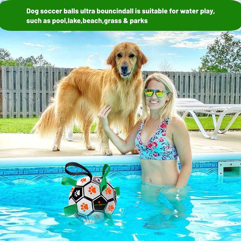 Pet Vipheo Dog Toys Soccer Ball with Grab Tabs,Interactive Dog Toy for Tug,Herding Ball for Dogs,Durable Funny Football Suitable for Water Pool Beach Grass Park for Small Puppy & Medium Dog(6 Inch) Orange & White - PawsPlanet Australia