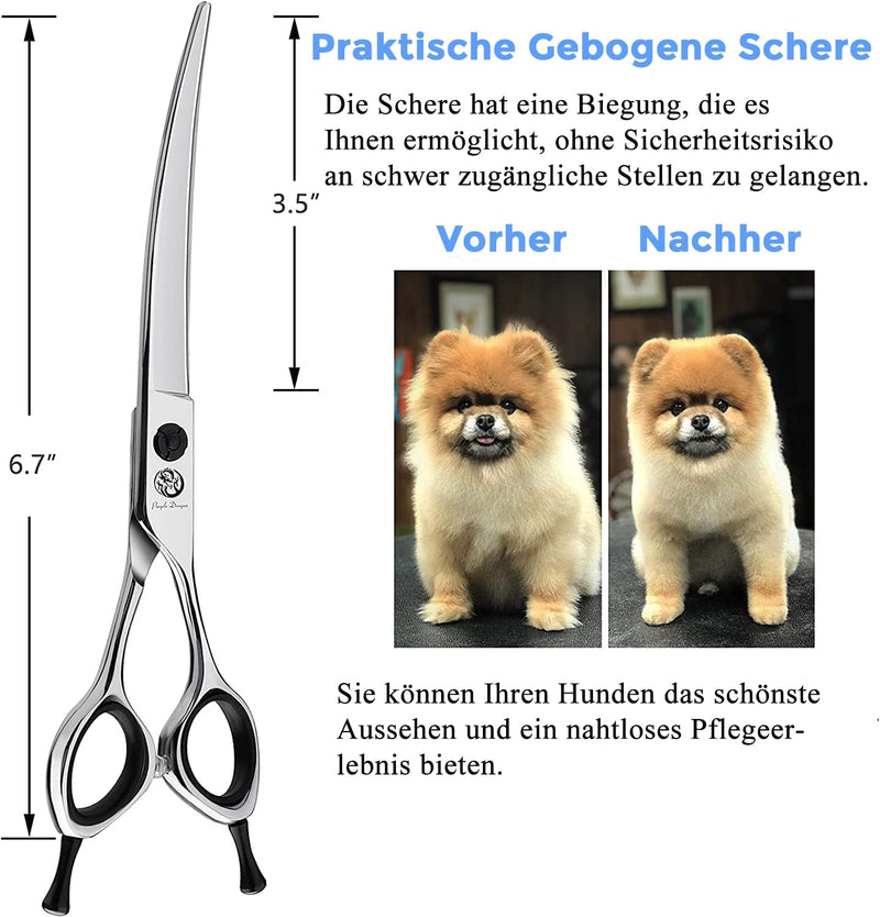 Purple Dragon Curved Dog Scissors 7 Inch Japanese Steel 440C Professional Grooming Scissors for Dogs and Cats Right-Handed Dog Hair Scissors for Dog Hairdressers and Beginners Bending Scissors - PawsPlanet Australia