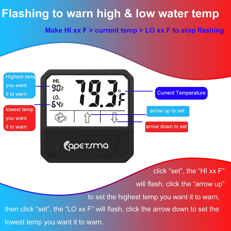 Qguai Aquarium Thermometer, Reptile Thermometer, Fish Tank Thermometer, Digital Thermometer, Terrarium Water Temperature Test, with Large LCD Display - PawsPlanet Australia