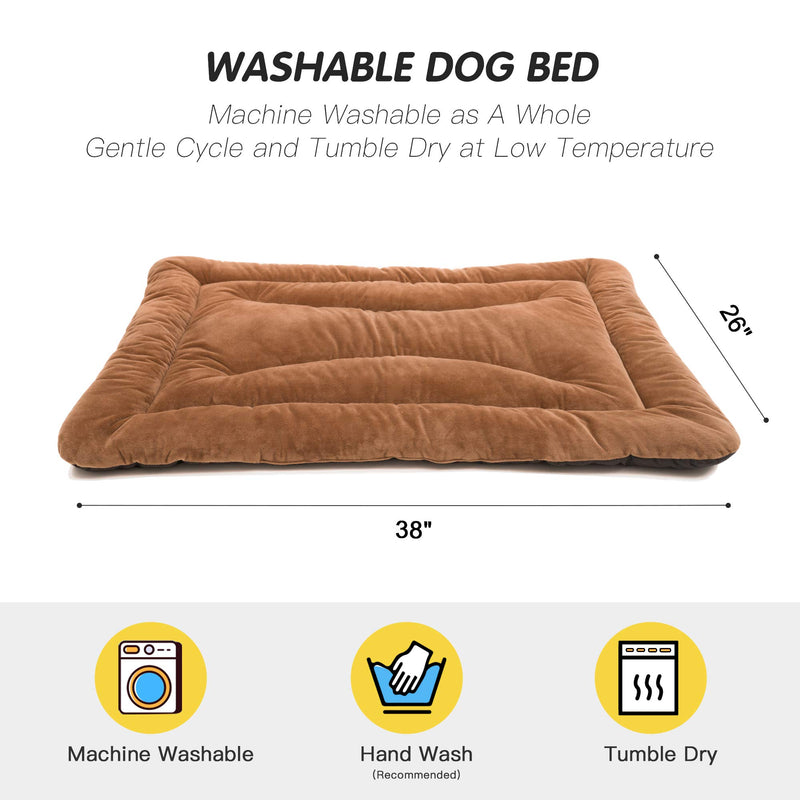 PEOPLE&PETS Dog Bed Mat Soft Crate Mat, Anti-Slip Pet Mattress, Machine Washable Dog Kennel Pad for Pets Sleeping (38'' x 26'', Brown) 38'' - PawsPlanet Australia