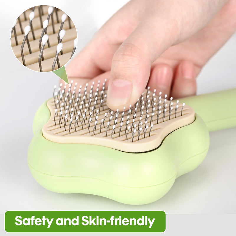 Carehabi Cat Brush - Pet Dog Brush Cat Brush, Hair Remover Pet Brush for Long Hair and Short Hair, Clean Pet Hair from the Brush with One Button (Green) - PawsPlanet Australia