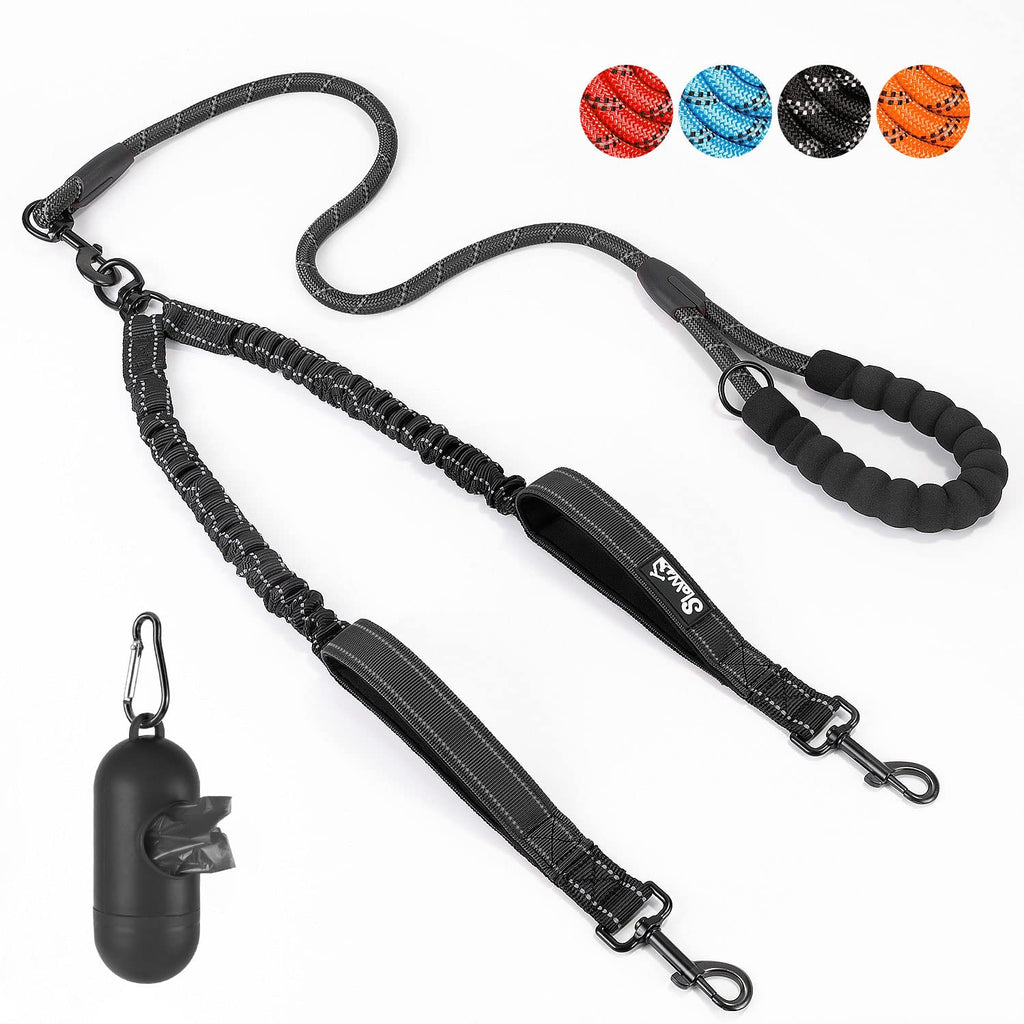 SlowTon Double Leash for 2 Dogs, 360° Rotating Reflective Dog Leash with Two Padded Handles, Comfortable Shock-Absorbing Walking Training Dog Leash for Large Dogs (11-68KG) L(11-68KG) Black - PawsPlanet Australia